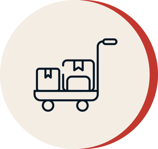 Luggage cart icon with red border.